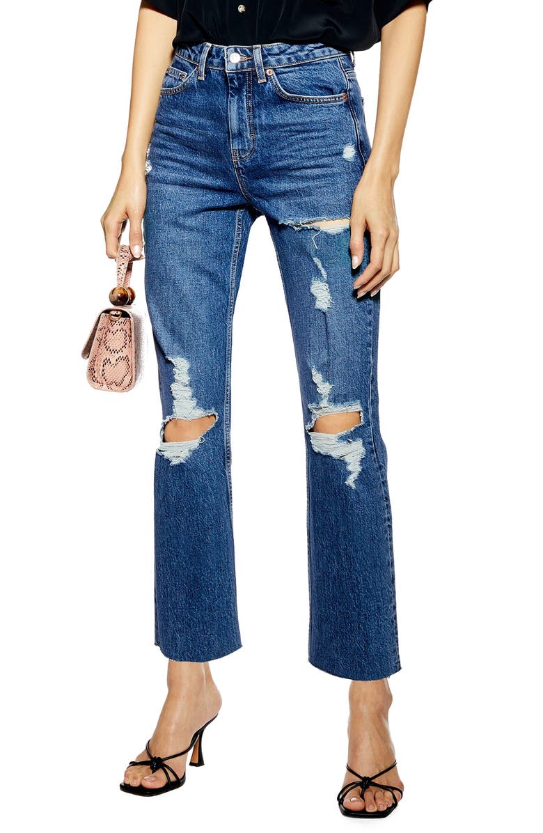 Topshop Ripped Straight Leg Crop Jeans | Nordstrom