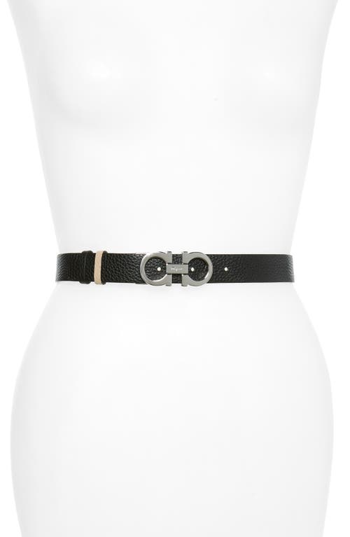 Shop Ferragamo Double Gancio Reversible Leather Belt In New Bisque/nero