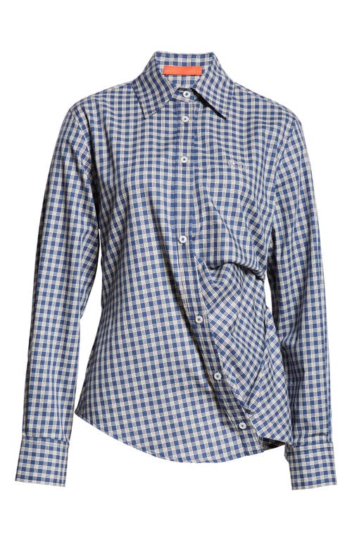 Ivy Plaid Twisted Cotton Button-Up Shirt in Blue Plaid