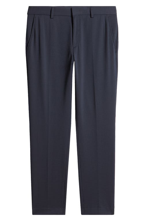 Shop Hugo Boss Boss Genius Flat Front Stretch Seersucker Pants In Dark Blue