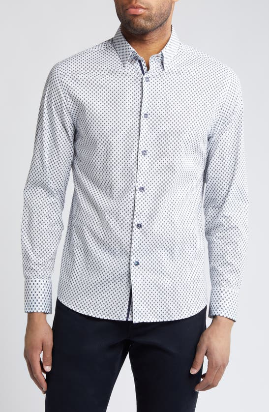 Shop Stone Rose X-print Stretch Button-up Shirt In White