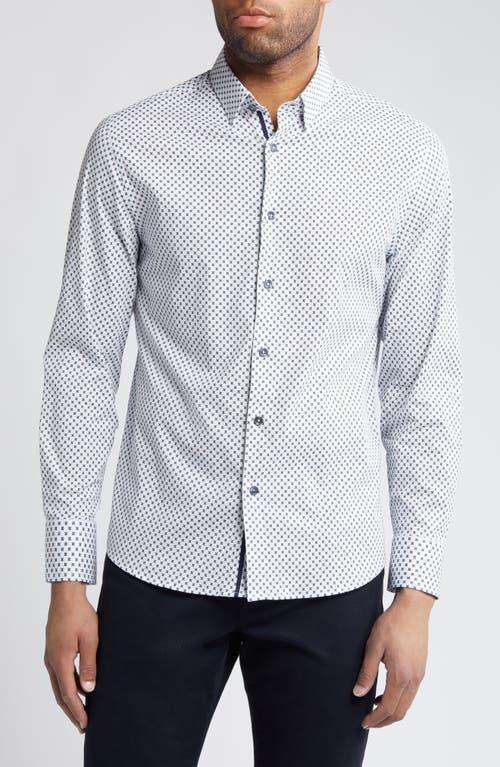 X-Print Stretch Button-Up Shirt in White