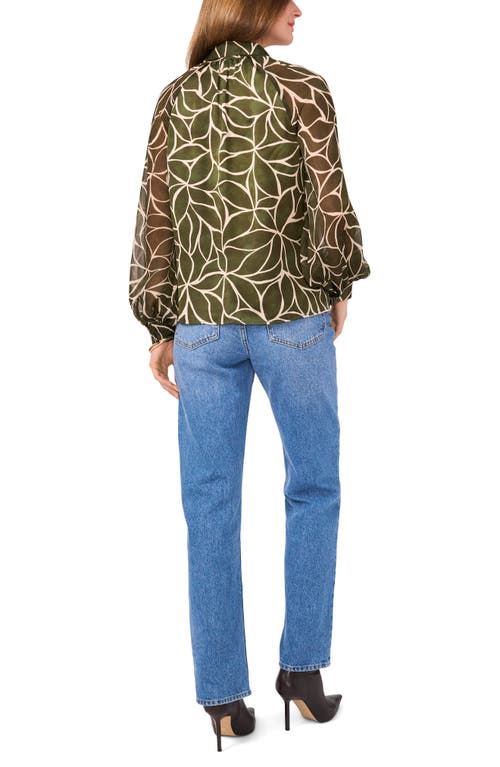 Shop Vince Camuto Floral Long Sleeve Georgette Top In Military Green