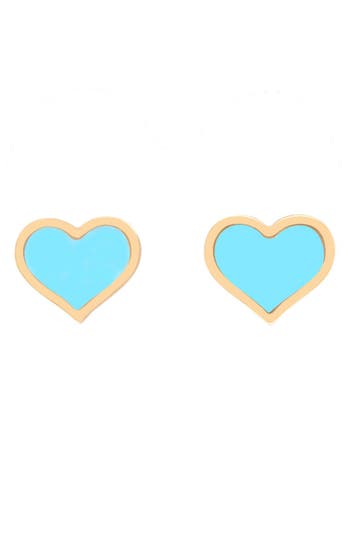 Shop House Of Frosted Heart Stud Earrings In Gold/turquoise