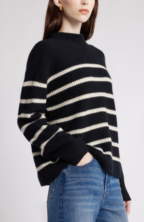 Shop Nordstrom Stripe Cashmere Mock Neck Sweater In Black- Ivory Stripe