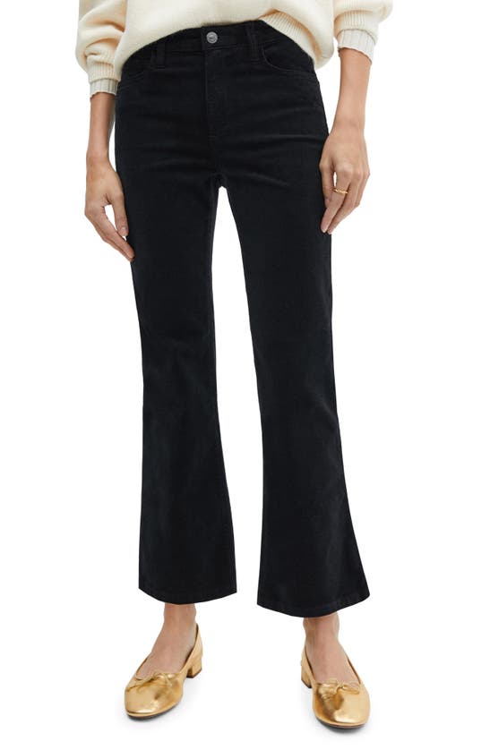 Shop Mango Crop Flare Corduroy Jeans In Black