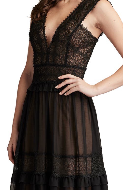 Shop Tadashi Shoji Sleeveless Tiered Lace & Tulle Gown In Black