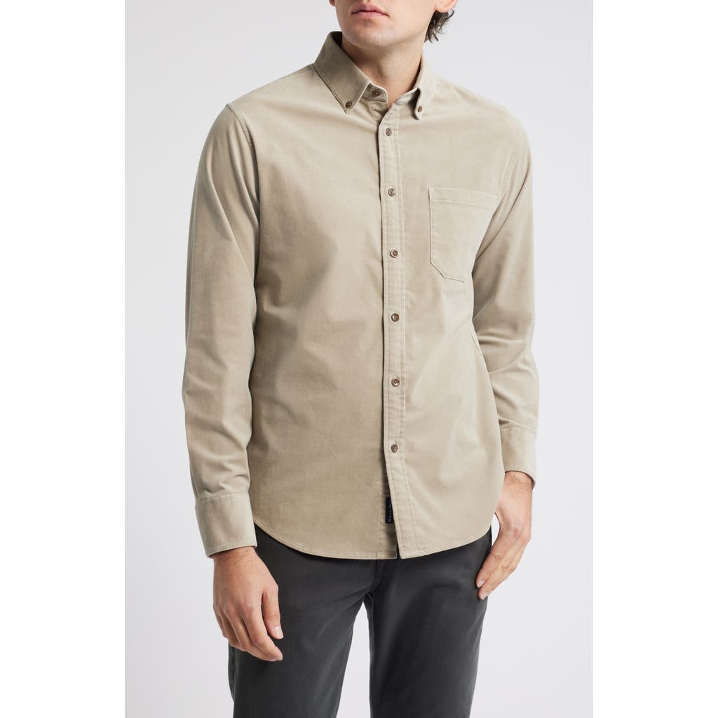 Mizzen+Main Jackson Performance Corduroy Button-Down Shirt in Khaki Solid