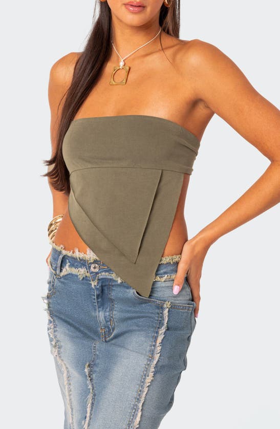 Shop Edikted Patterson Layered Triangle Strapless Top In Olive