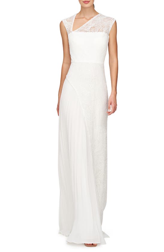 Shop Kay Unger Dianna Lace Pleated Gown In Ivory
