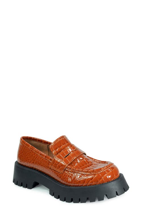 band of the free Lark Croc Embossed Platform Penny Loafer in Cognac