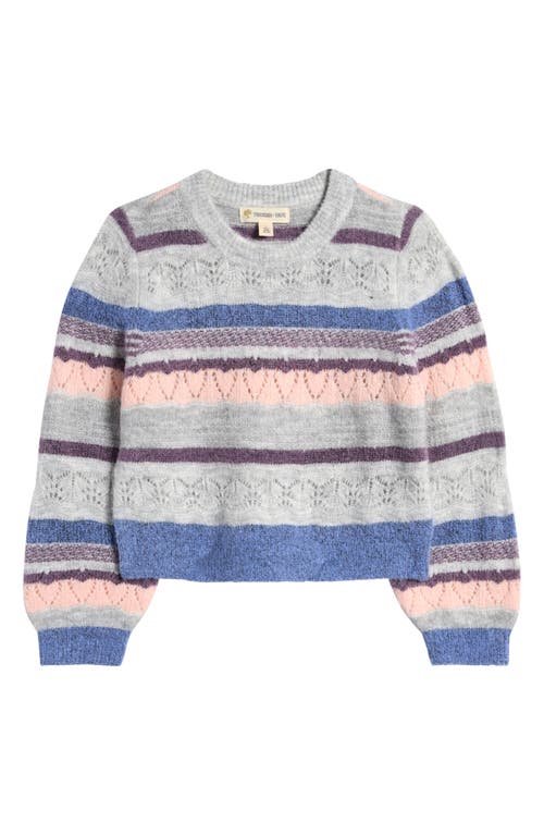 Tucker + Tate Kids' Stripe Pointelle Crewneck Sweater in Grey Heather- Multi Mix Stripe 