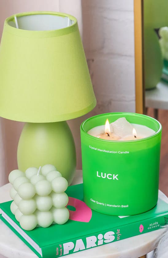 Shop Jill & Ally Luck Clear Quartz Crystal Intention Candle In Bright Green