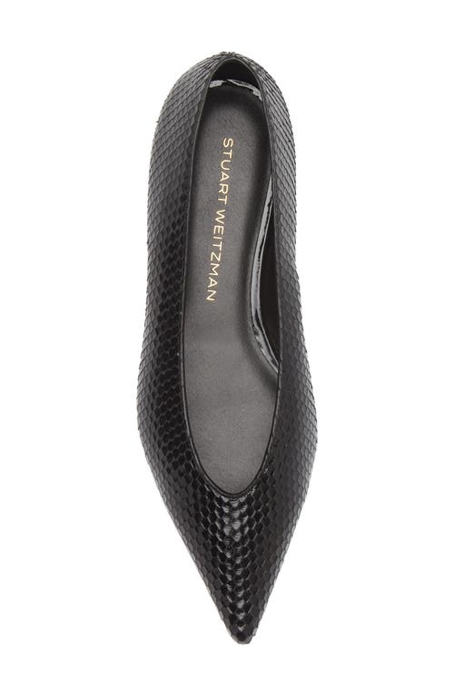 Shop Stuart Weitzman Lina Snakeskin Embossed Pointed Toe Flat In Black