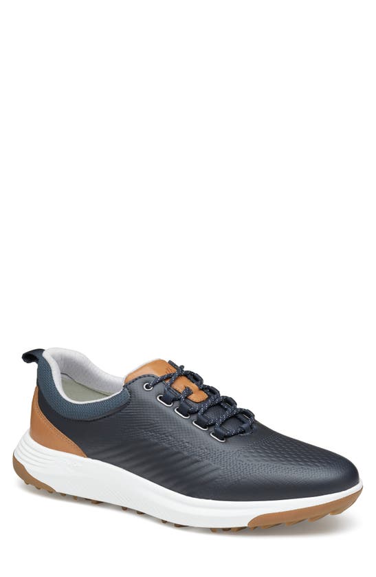 Shop Johnston & Murphy Amherst Gl1 Sport Hybrid Waterproof Golf Sneaker In Navy Coated Knit