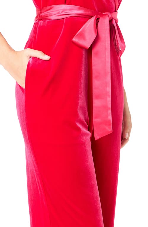 Shop Endless Rose Satin Trim Velvet Jumpsuit In Fuchsia