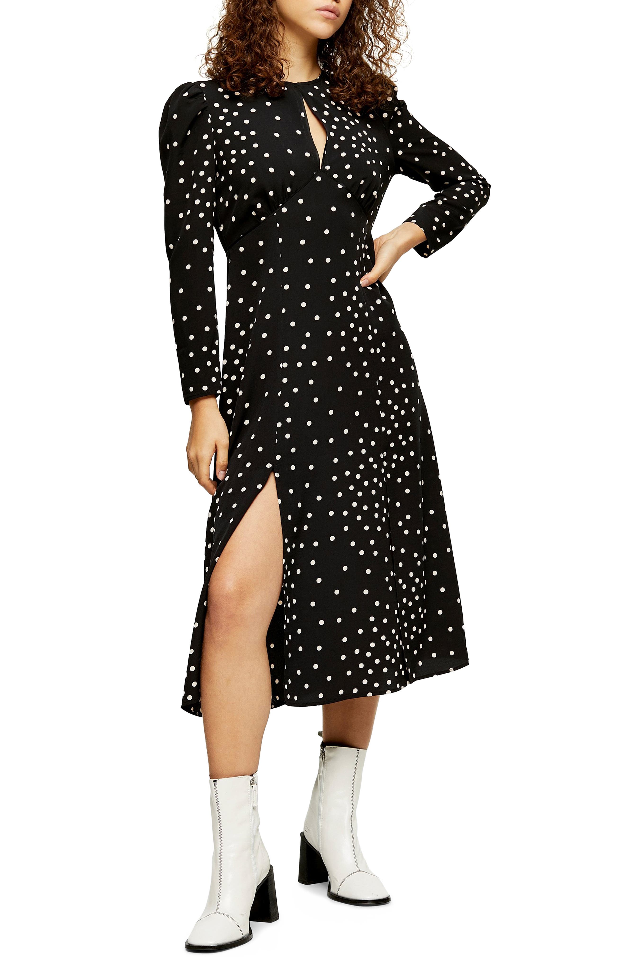 mixed spot midi dress