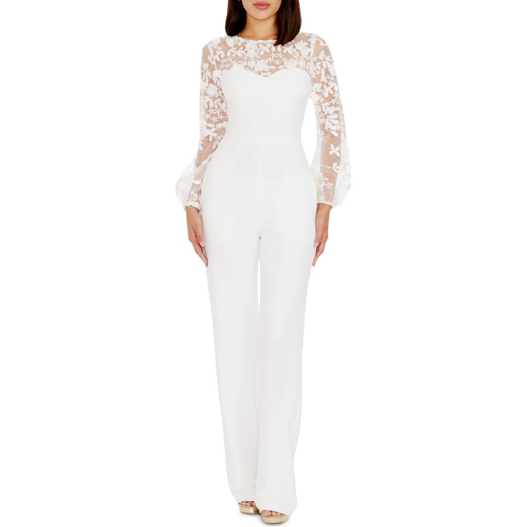 DRESS THE POPULATION DRESS THE POPULATION MILA LACE LONG SLEEVE JUMPSUIT