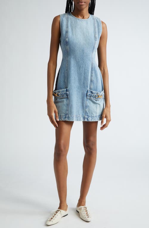 Shop Stella Mccartney Hardware Detail Sleeveless Denim Sheath Dress In 4052 - Vintage Blue Denim