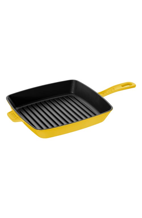 Shop Staub 12-inch Square Enameled Cast Iron Grill Pan In Citron