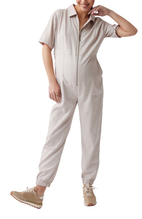 Ingrid & Isabel Utility Twill Maternity Jumpsuit Stone at Nordstrom,