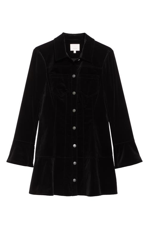 Shop Cinq À Sept Jocelyne Long Sleeve Stretch Velvet Shirtdress In Black