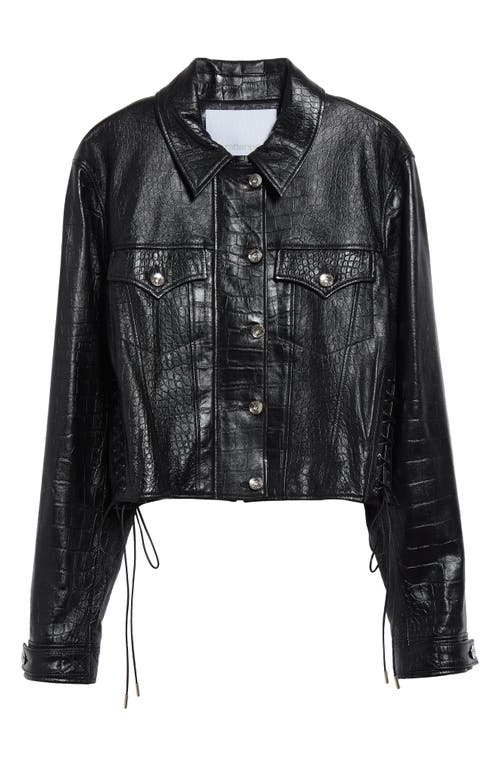 Shop Rabanne Croc Embossed Leather Trucker Jacket In Black