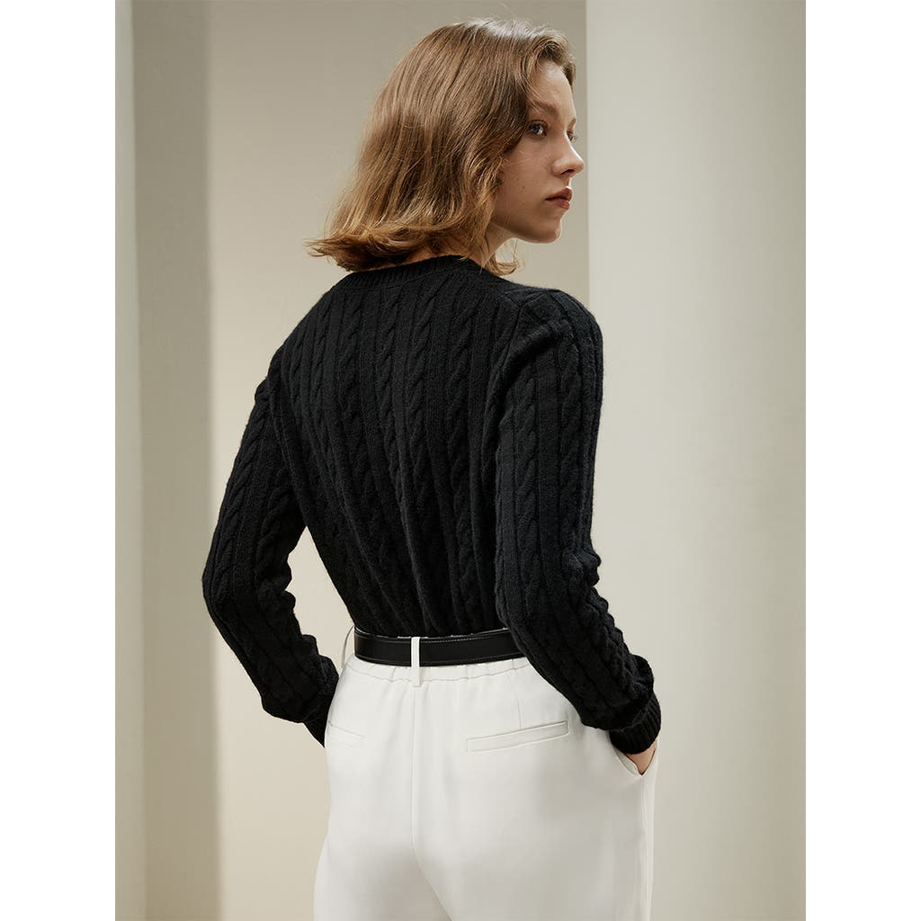 Shop Lilysilk Classic Cable Knit Sweater With Ribbed Edges In Black