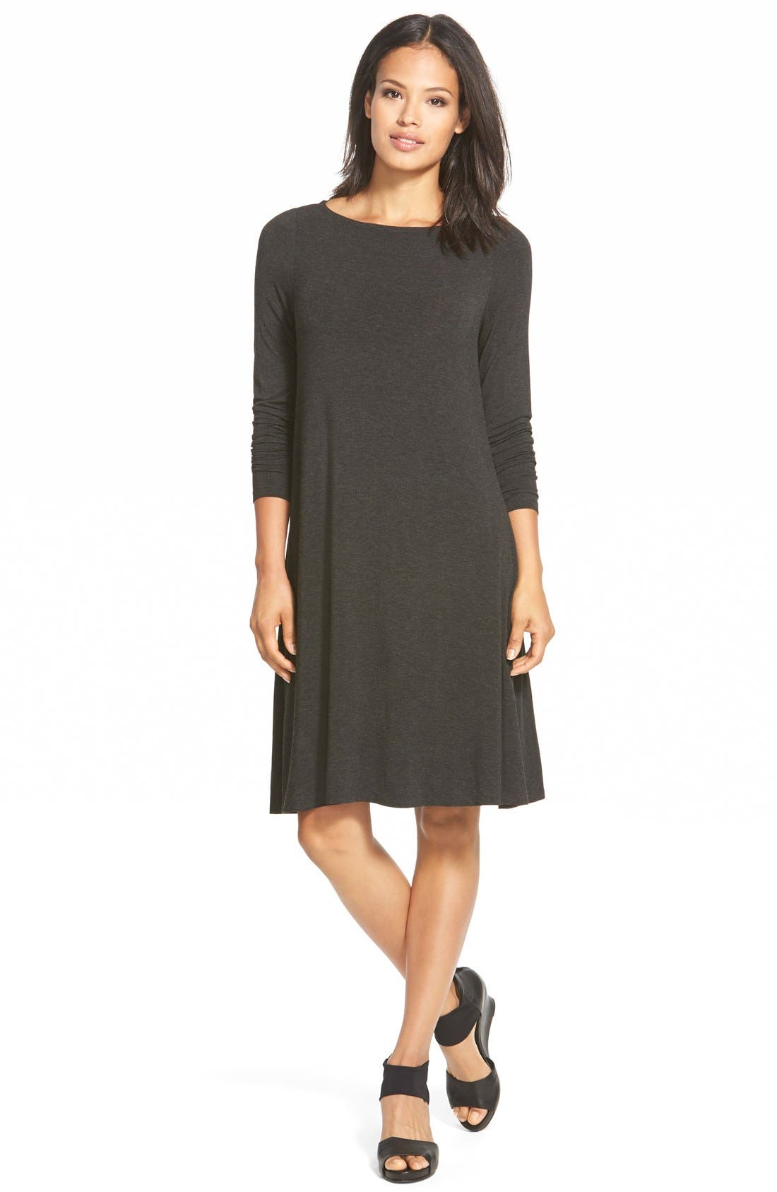 Eileen Fisher Bateau Neck ALine Jersey Dress (Regular & Petite