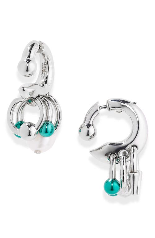 Ain Pierced Charm Hoop Earrings in Silver/Green