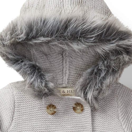 Hope & Henry Baby Faux Fur Hooded Sweater Set In Gray With Gray Faux Fur