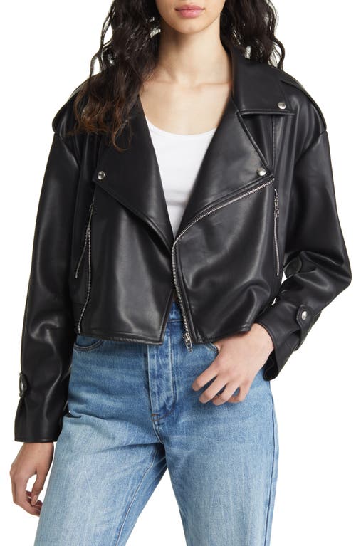 BLANKNYC Drop Shoulder Faux Leather Crop Jacket in Night Is Young
