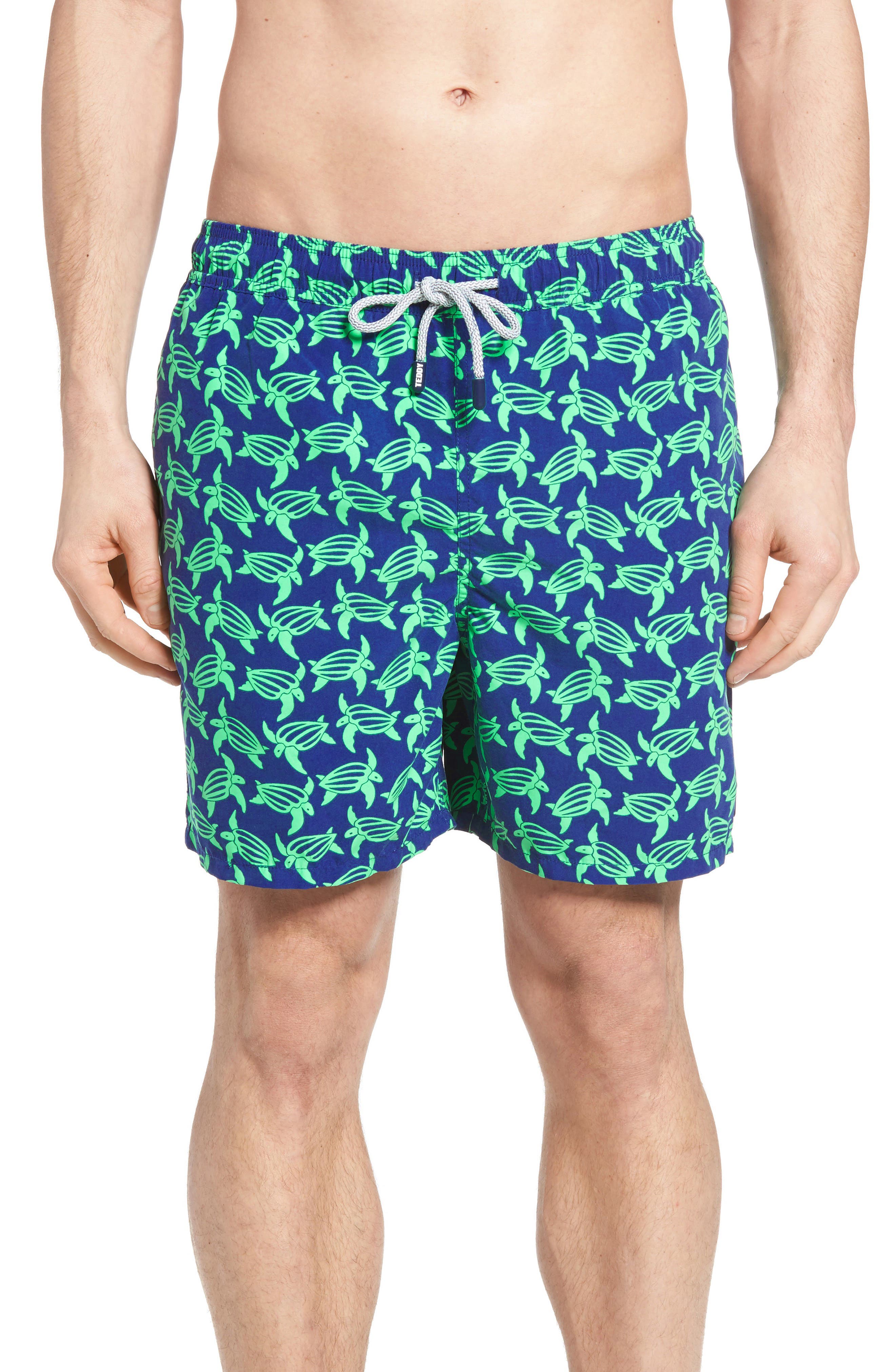 Tom & Teddy Turtle Print Swim Trunks, Blue
