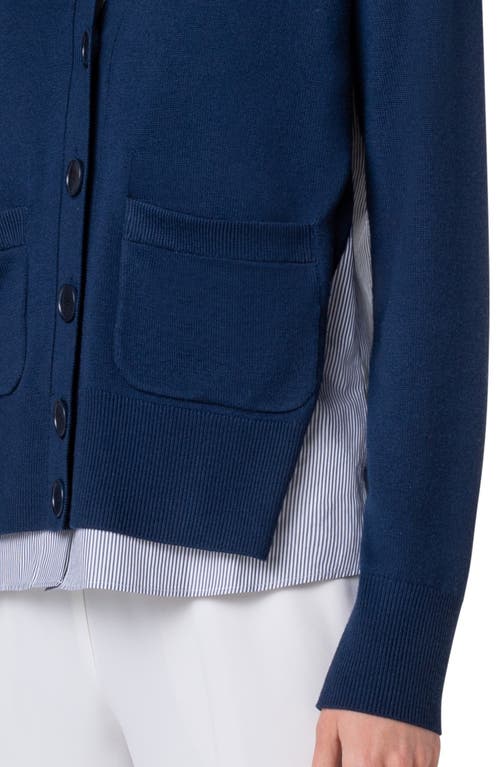 Akris Punto Illusional Mixed Media Cardigan With Striped Blouse Detail In Ink-cream