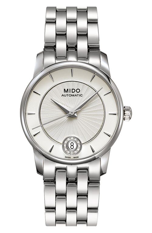 MIDO Baroncelli Diamond Automatic Bracelet Watch, 33mm in Silver at Nordstrom