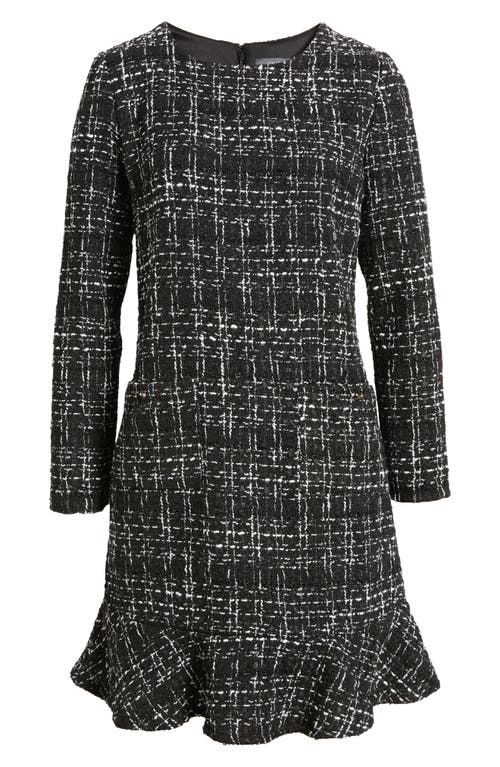 Shop Julia Jordan Ruffle Hem Long Sleeve Tweed Dress In Black