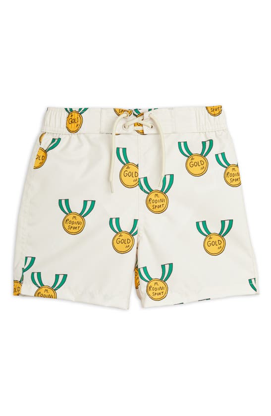 Shop Mini Rodini Kids' Medal Swim Trunks In Grey/ivory