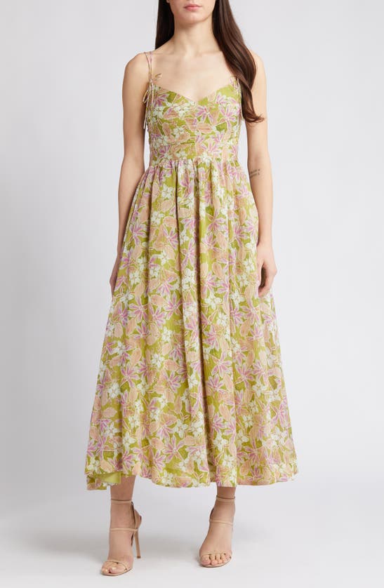 Shop En Saison Serena Floral Midi Dress In Olive Pink