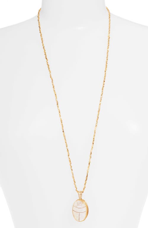 Shop Gas Bijoux Lucky Scarab Long Pendant Necklace In Gold/white