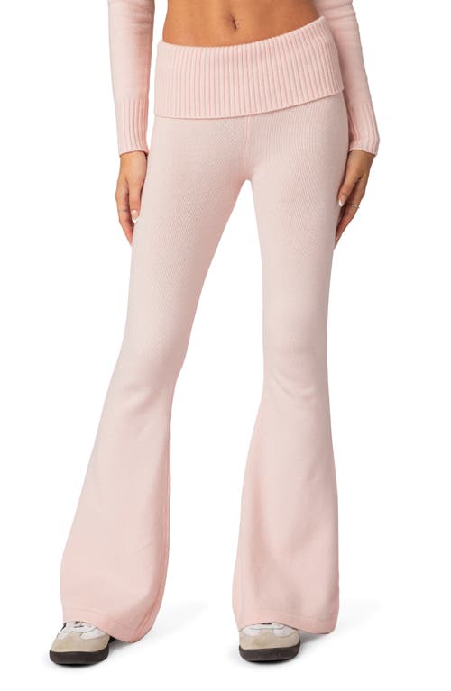 EDIKTED Desiree Low Rise Knit Flare Pants Light-Pink at Nordstrom,