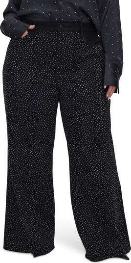 Good American Plus Size Good Ease Rhinestone Embellished Relaxed Wide Leg  Jeans