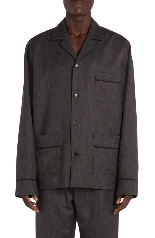 Shop Bottega Veneta Pinstripe Chevron Wool Jacket In 1780 Grey Melange/red