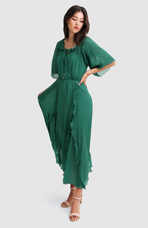 Belle & Bloom Amour Amour Ruffled Midi Dress In Dark Green