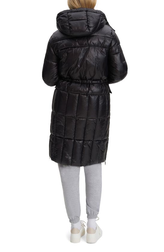 Noize Quilted Long Hooded Puffer Jacket In Black