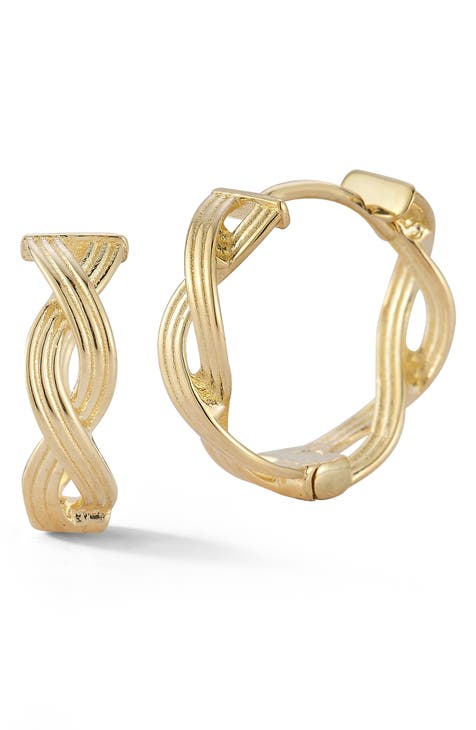 14K Gold Twist Huggie Hoop Earrings