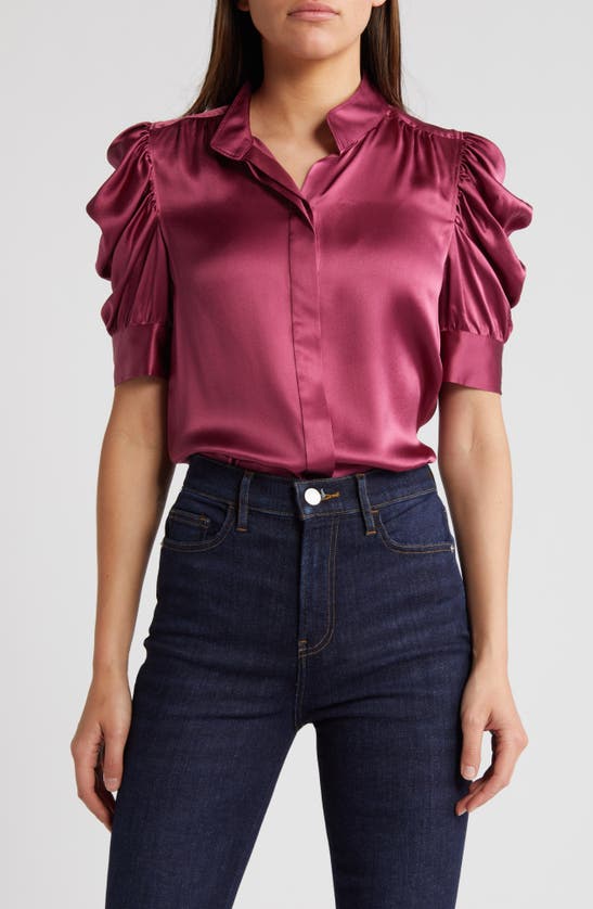 Frame Gillian Three-quarter Sleeve Silk Button-up Shirt In Dragon Fruit