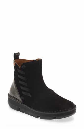 Fly London Salv Black Pebbled Leather Wedge Chelsea Boots