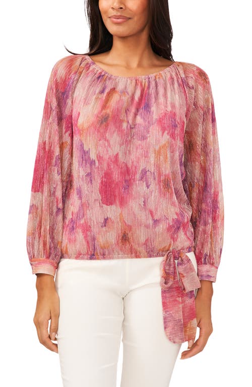 Chaus Metallic Floral Blouse In Beige/pink/gold