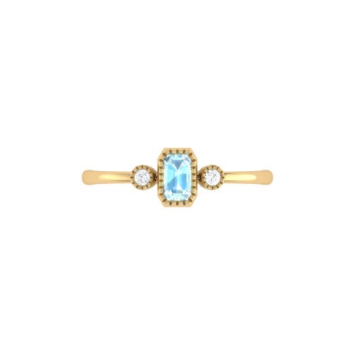 Shop Luvmyjewelry Emerald Cut Aquamarine & Diamond Birthstone Ring In Yellow Gold