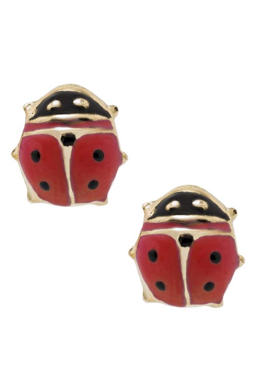 Mignonette 14k Gold & Enamel Ladybug Earrings In Red/gold